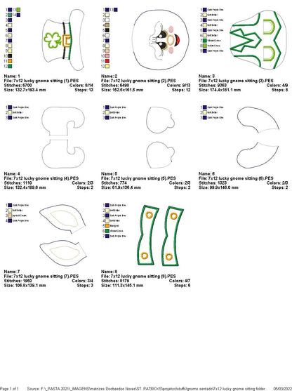 Gnome Saint Patrick Sitting Ornament - ITH Project - Machine Embroidery Design