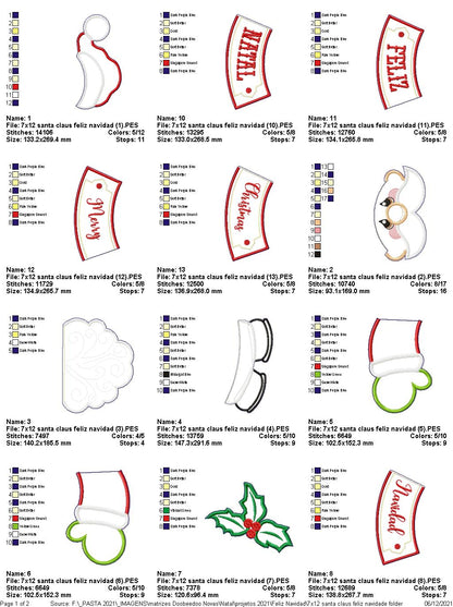 Santa Claus Feliz Navidad Door Ornament - ITH Project - Machine Embroidery Design
