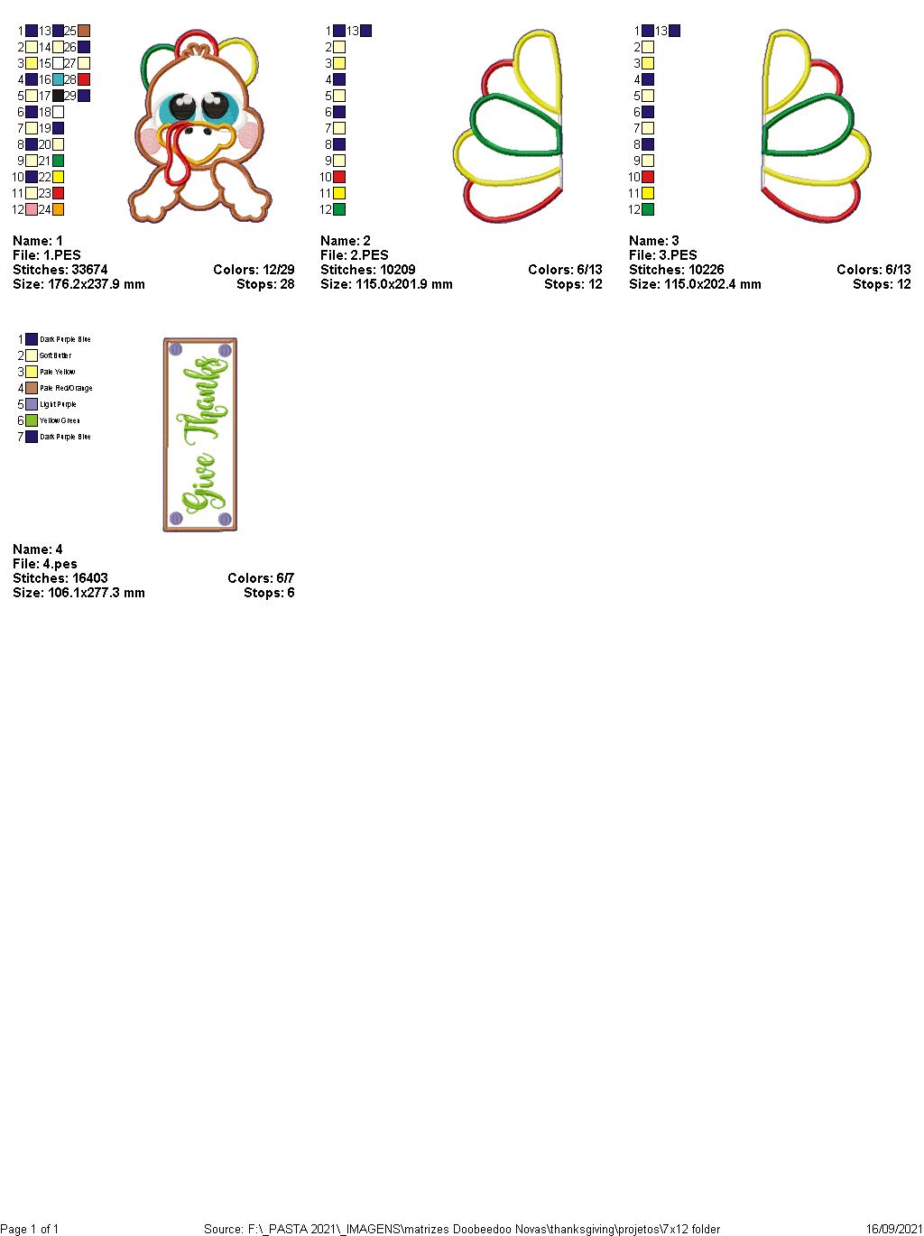 Thanksgiving Turkey Give Thanks Door Ornament - ITH Project - Machine Embroidery Design