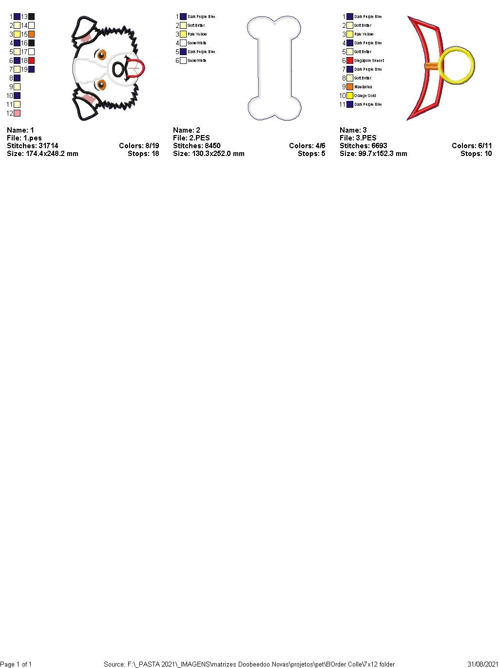 Dog Border Collie and Bone Door Ornament - ITH Project - Machine Embroidery Design