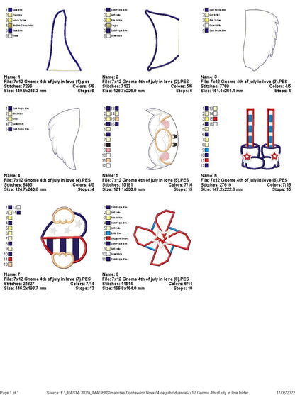 Gnome 4th of July in Love - ITH Project - Machine Embroidery Design