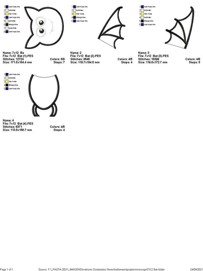 Halloween Bat Boy Ornament - ITH Project - Machine Embroidery Design