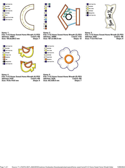 Home Sweet Home Wreath - ITH Project - Machine Embroidery Design