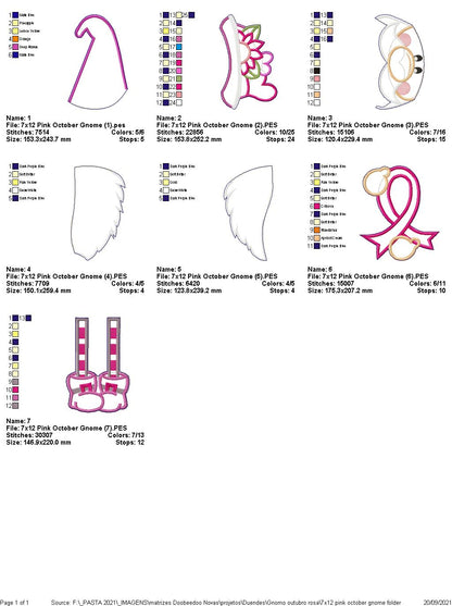 Pink October Gnome Ornament - ITH Project - Machine Embroidery Design