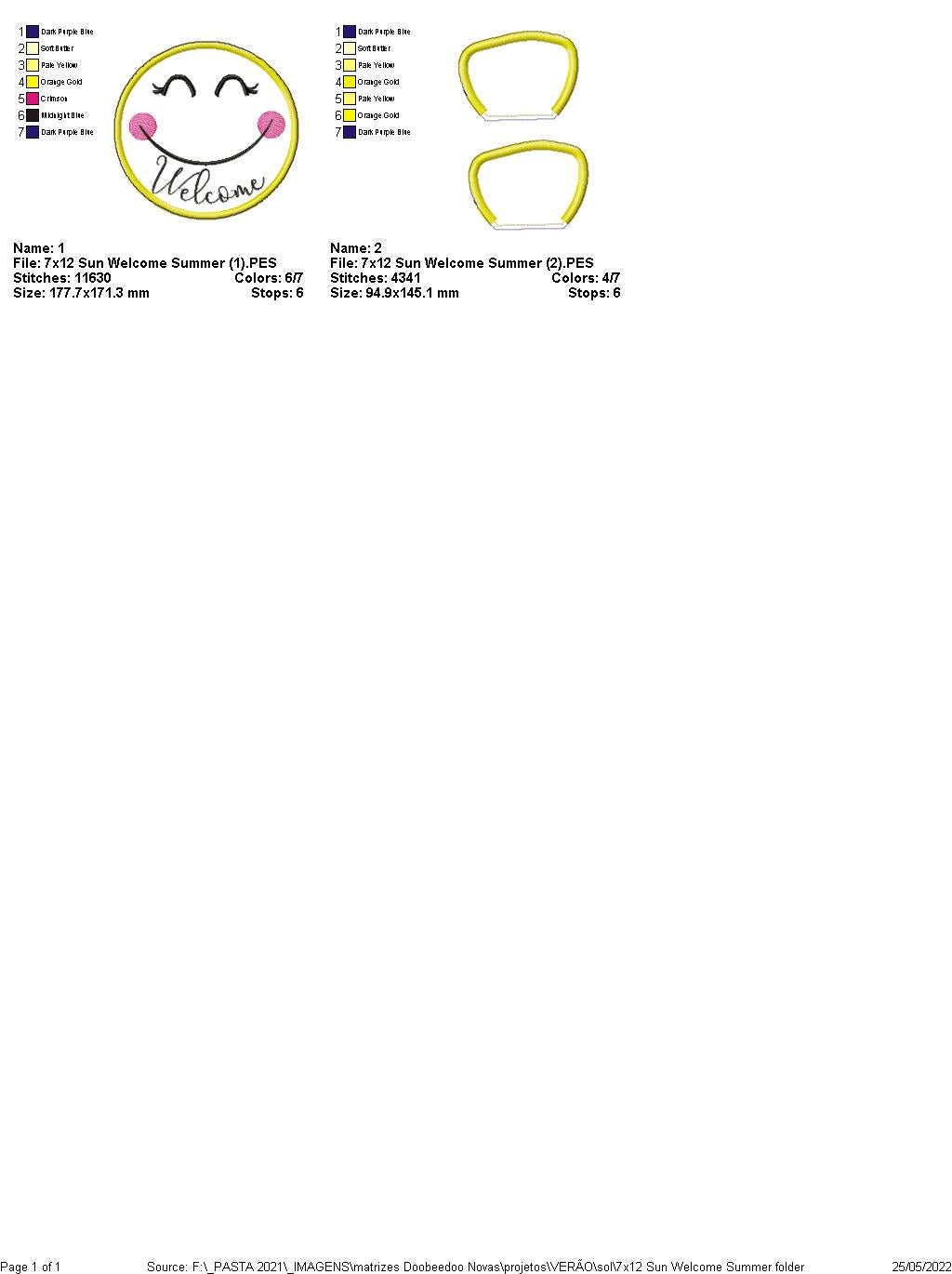 Sun Welcome Summer Door Ornament - ITH Project - Machine Embroidery Design