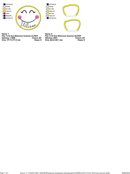 Sun Welcome Summer Door Ornament - ITH Project - Machine Embroidery Design