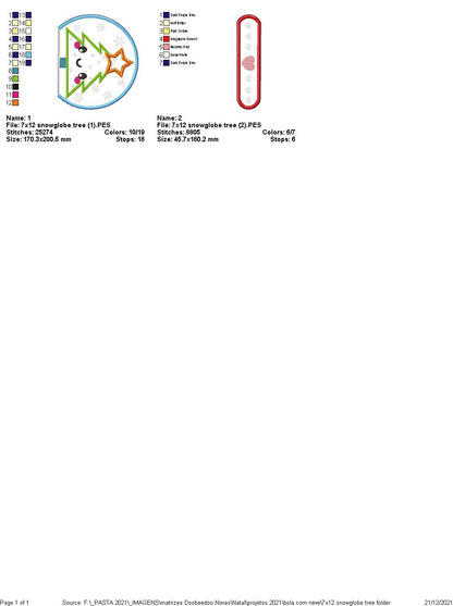 Snow Globe Christmas Tree Ornament - ITH Project - Machine Embroidery Design