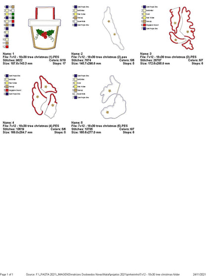 Christmas Tree Vase Ornament - ITH Project - Machine Embroidery Design