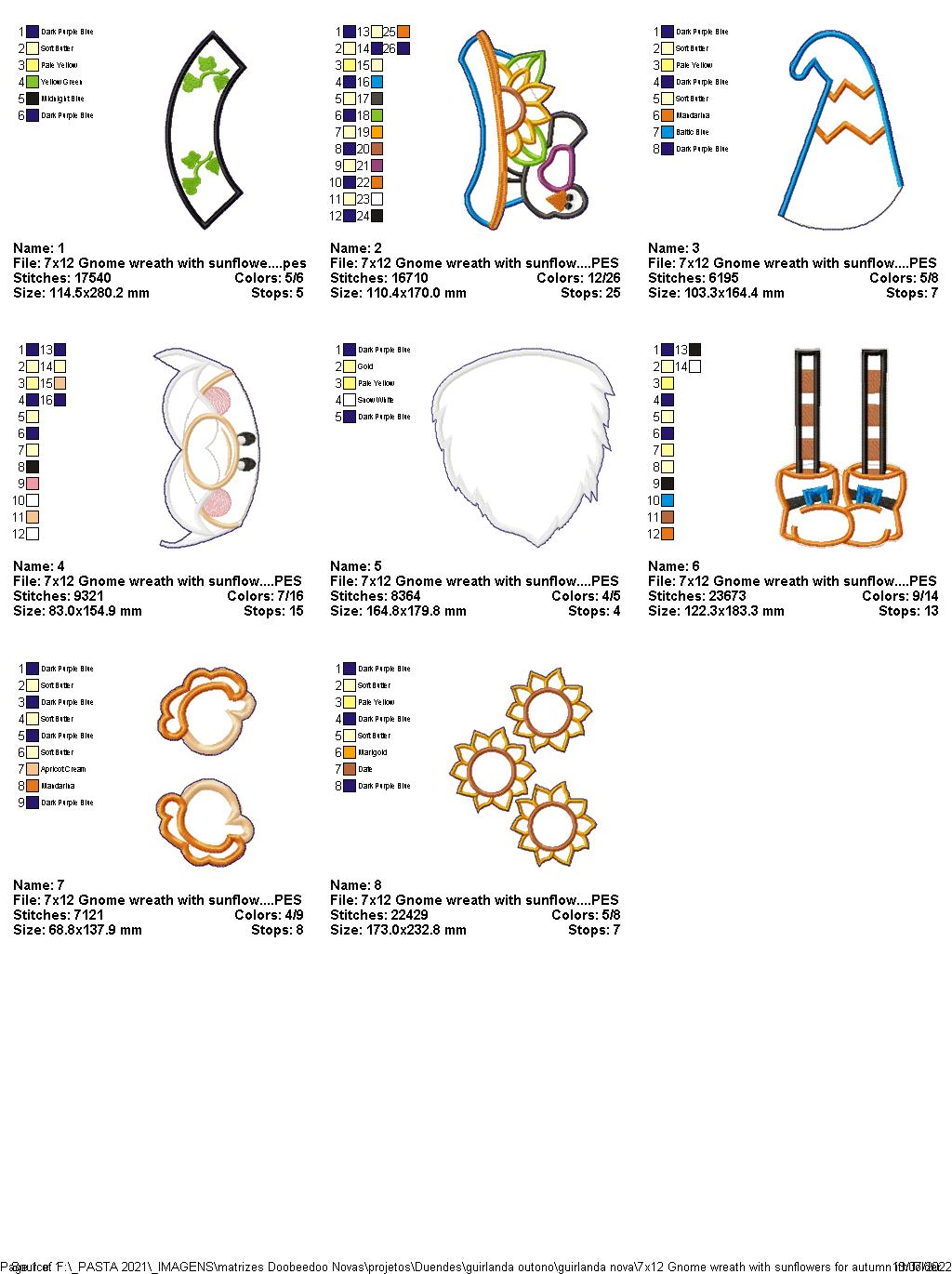 Gnome Sunflower Autumn Wreath - ITH Project - Machine Embroidery Design