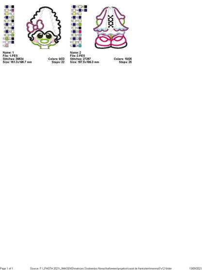 Halloween Mrs. Frankenstein Ornament - ITH Project - Machine Embroidery Design