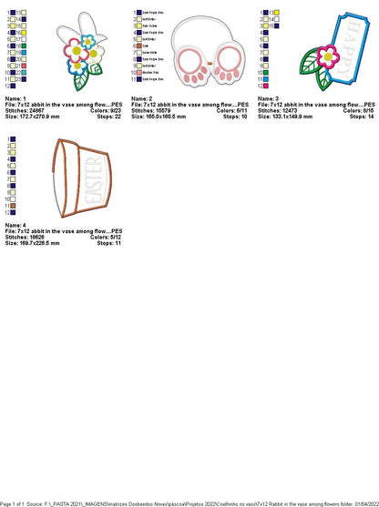 Happy Easter Bunny in the Vase - ITH Project - Machine Embroidery Design