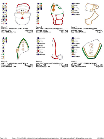 Surfer Santa Claus Vase Ornament - ITH Project - Machine Embroidery Design