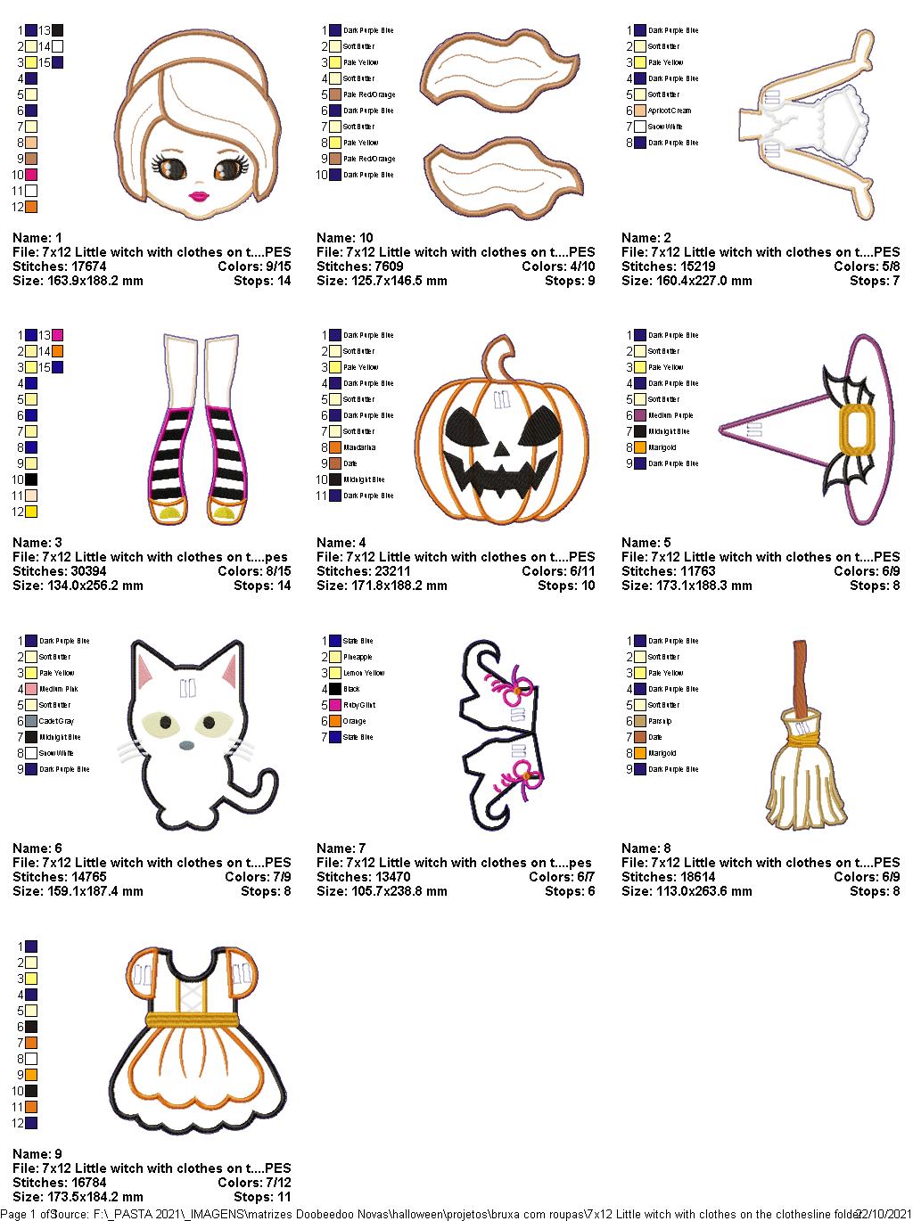 Halloween Witch Clothes on Clothesline Banner - ITH Project - Machine Embroidery Design