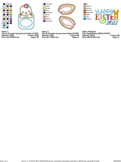 Cute Easter Bunny Dish Cloth Hanger - ITH Project - Machine Embroidery Design