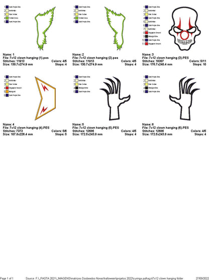 Clown Hanging Halloween - ITH Project - Machine Embroidery Design