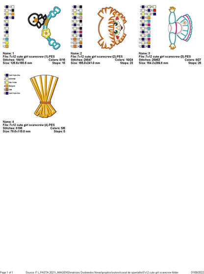 Cute Girl Scarecrow Vase Ornament - ITH Project - Machine Embroidery Design