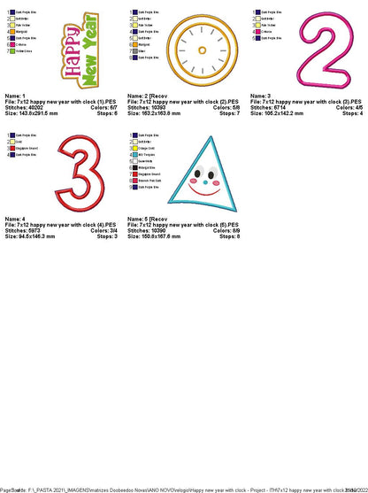 Happy New Year 2025 with Clock - ITH Project - Machine Embroidery Design