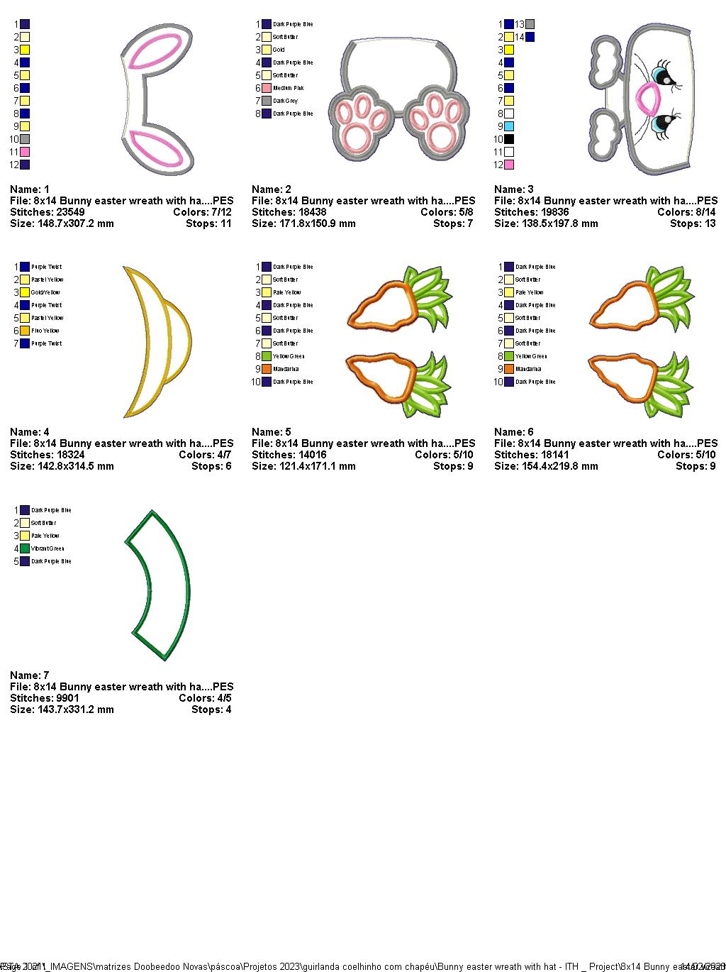 Bunny Easter Wreath with Hat - ITH Project - Machine Embroidery Design
