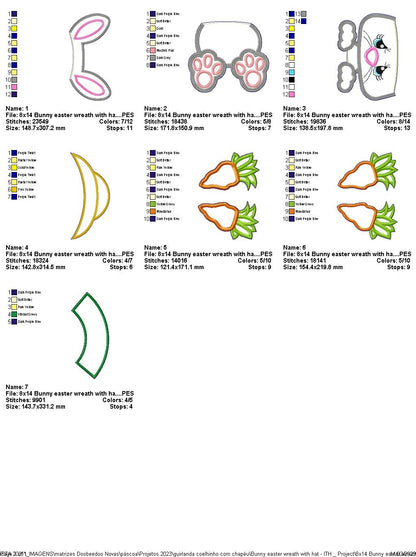 Bunny Easter Wreath with Hat - ITH Project - Machine Embroidery Design