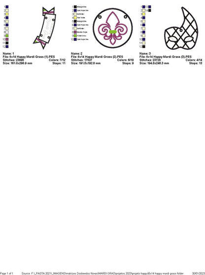 Happy Mardi Gras Door Ornament - ITH Project - Machine Embroidery Design