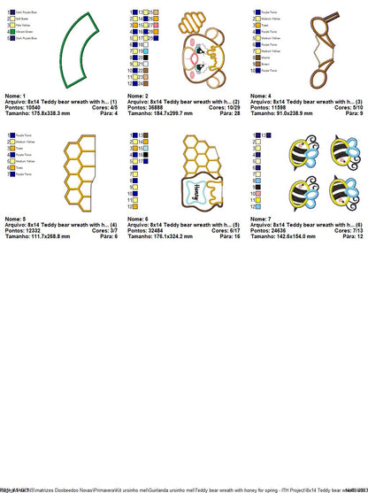 Teddy Bear Spring Honey Wreath - ITH Project - Machine Embroidery Design