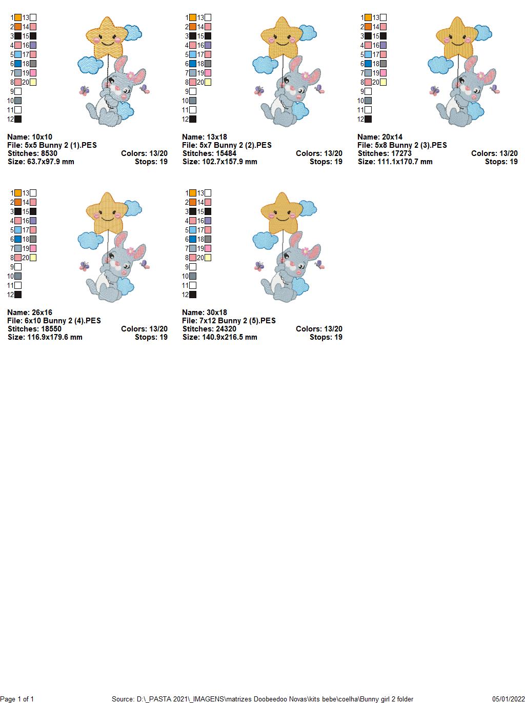 Baby Bunny Smile With Star Ballon - Set of 3 Designs - Rippled-Machine Embroidery Design
