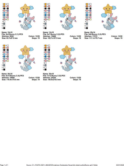 Baby Bunny Smile With Star Ballon - Set of 3 Designs - Rippled-Machine Embroidery Design