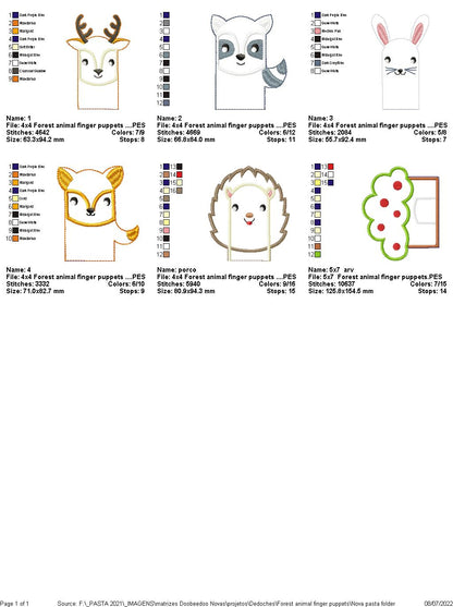 Woodland Animals Finger Puppets - ITH Project - Machine Embroidery Design