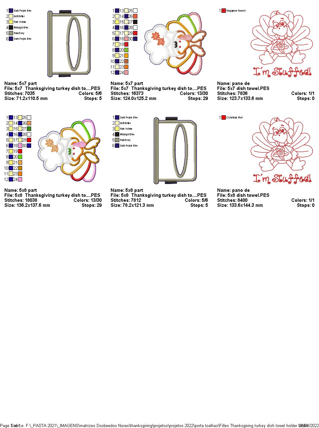Thanksgiving Turkey Dish Towel Hanger - ITH Project - Machine Embroidery Design