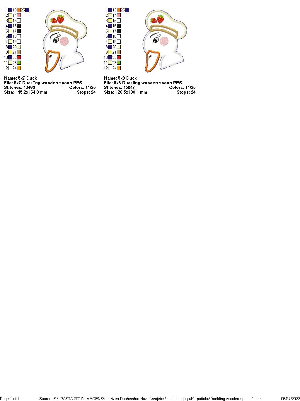 Wood Spoon Duck Apply - ITH Project - Machine Embroidery Design