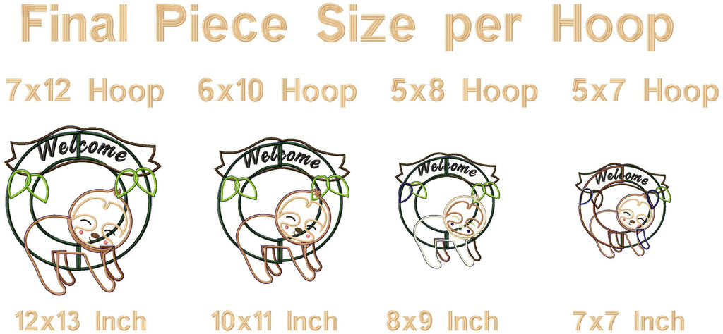 Sloth Sleeping Welcome Wreath - ITH Project - Machine Embroidery Design