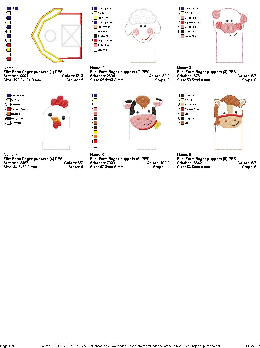 Finger Puppets Farm Animals - ITH Project - Machine Embroidery Design