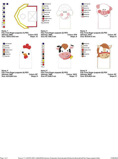 Finger Puppets Farm Animals - ITH Project - Machine Embroidery Design