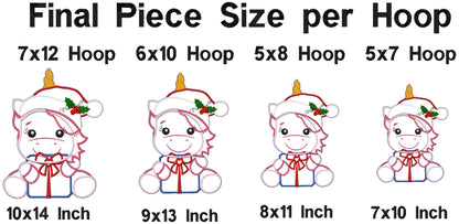 Christmas Unicorn Holding a Gift - ITH Project - Machine Embroidery Design