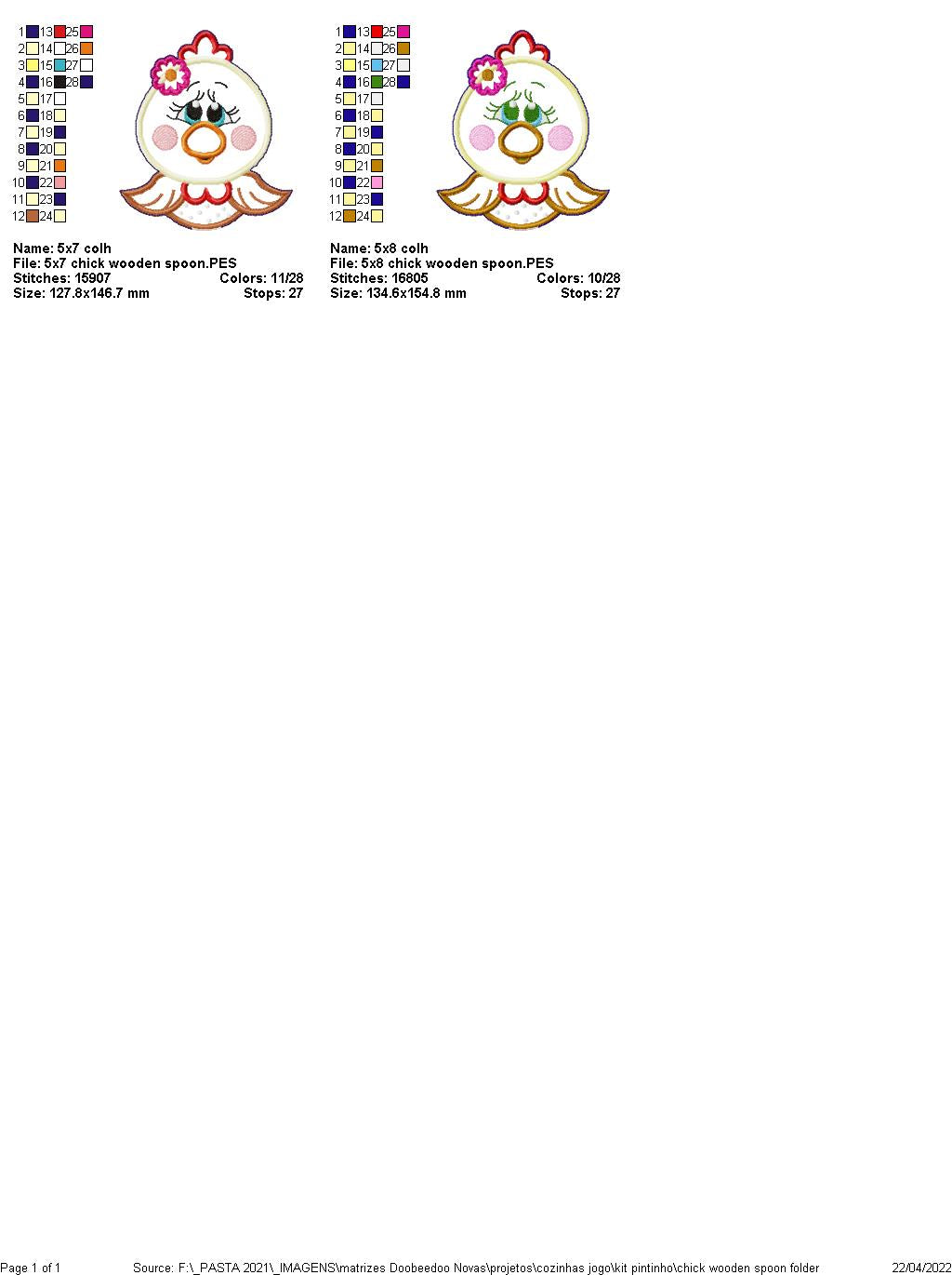 Wood Spoon Chick Apply - ITH Project - Machine Embroidery Design