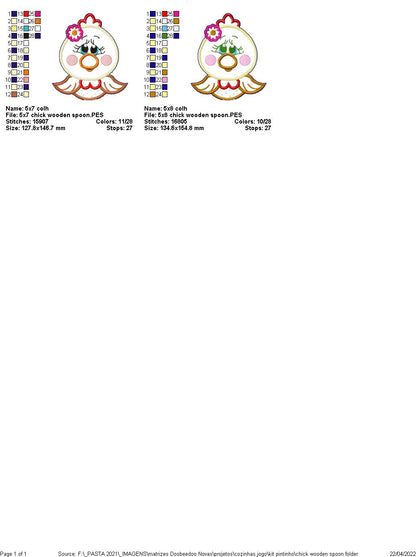 Wood Spoon Chick Apply - ITH Project - Machine Embroidery Design