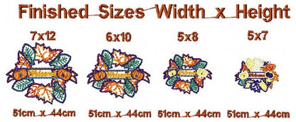 Fall Leaves and Pumpking Welcome Wreath - ITH Project - Machine Embroidery Design