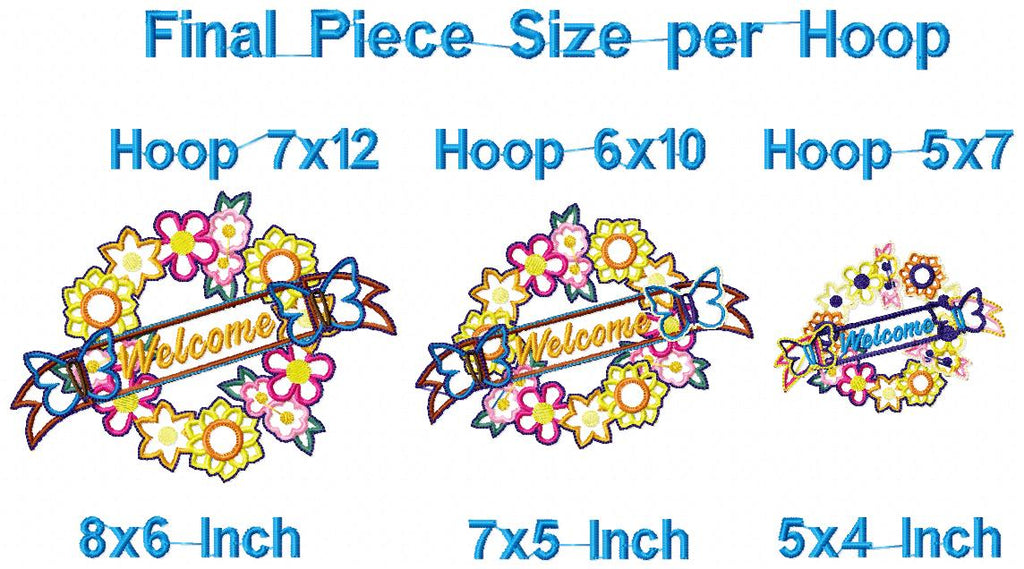 Flowers Welcome Wreath - ITH Project - Machine Embroidery Design