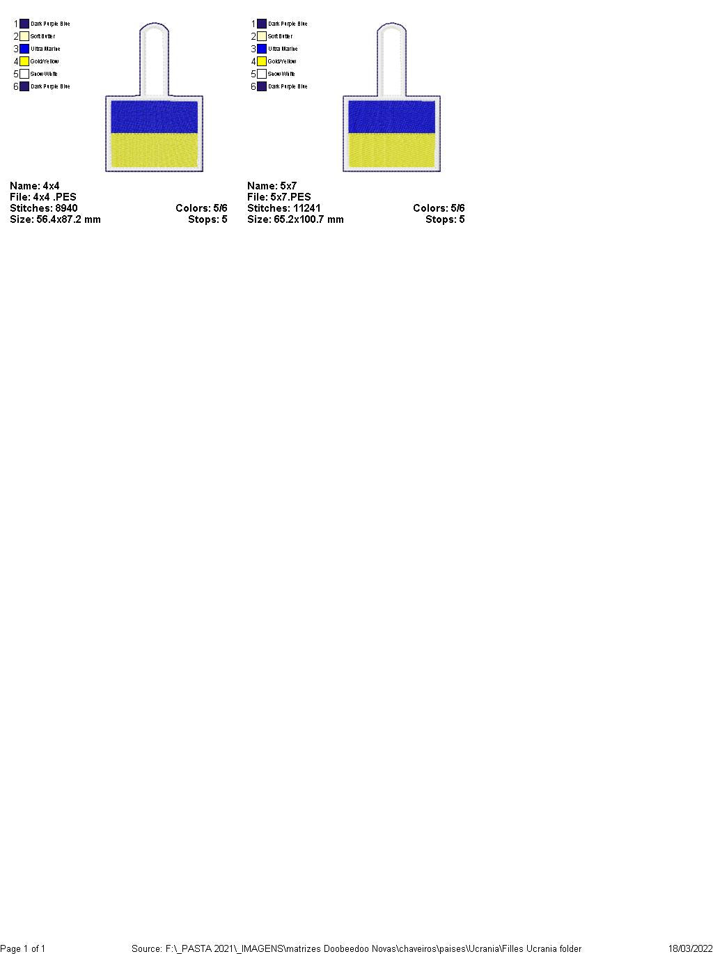 Keychain with the flag of Ukraine - ITH Project - Machine Embroidery Design
