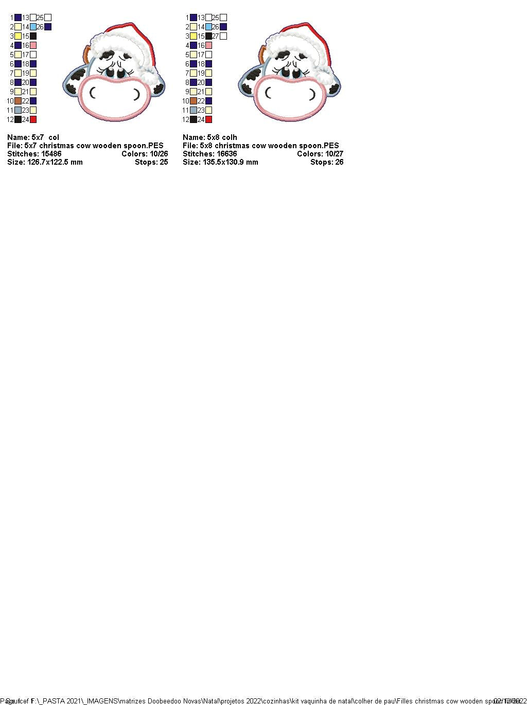 Christmas Cow for Wooden Spoon - ITH Project - Machine Embroidery Design