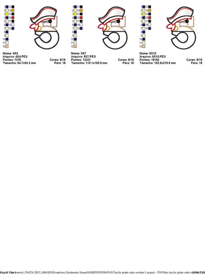 Pirate Cake Topper number 5 - ITH Project - Machine Embroidery Design