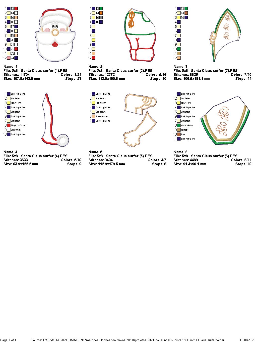 Surfer Santa Claus Vase Ornament - ITH Project - Machine Embroidery Design