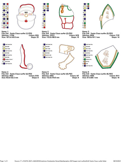 Surfer Santa Claus Vase Ornament - ITH Project - Machine Embroidery Design