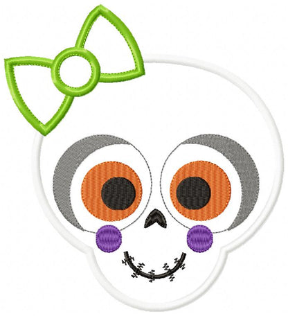 Skull Girl with Bow - Applique - Machine Embroidery Design
