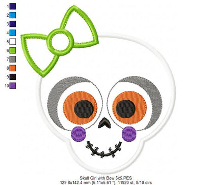 Skull Girl with Bow - Applique - Machine Embroidery Design