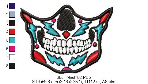 Mexican Skull for Face Masks and Scarfs - Applique