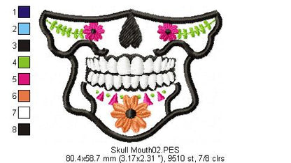 Mexican Skull for Face Masks and Scarfs 1 - Applique