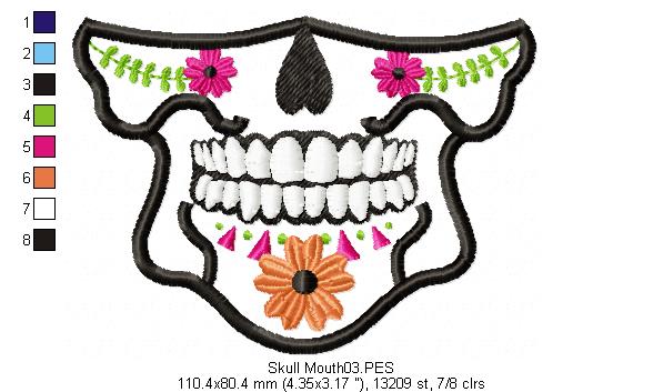 Mexican Skull for Face Masks and Scarfs 1 - Applique