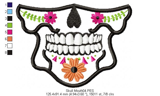 Mexican Skull for Face Masks and Scarfs 1 - Applique