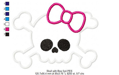 Skull with Bow - Applique